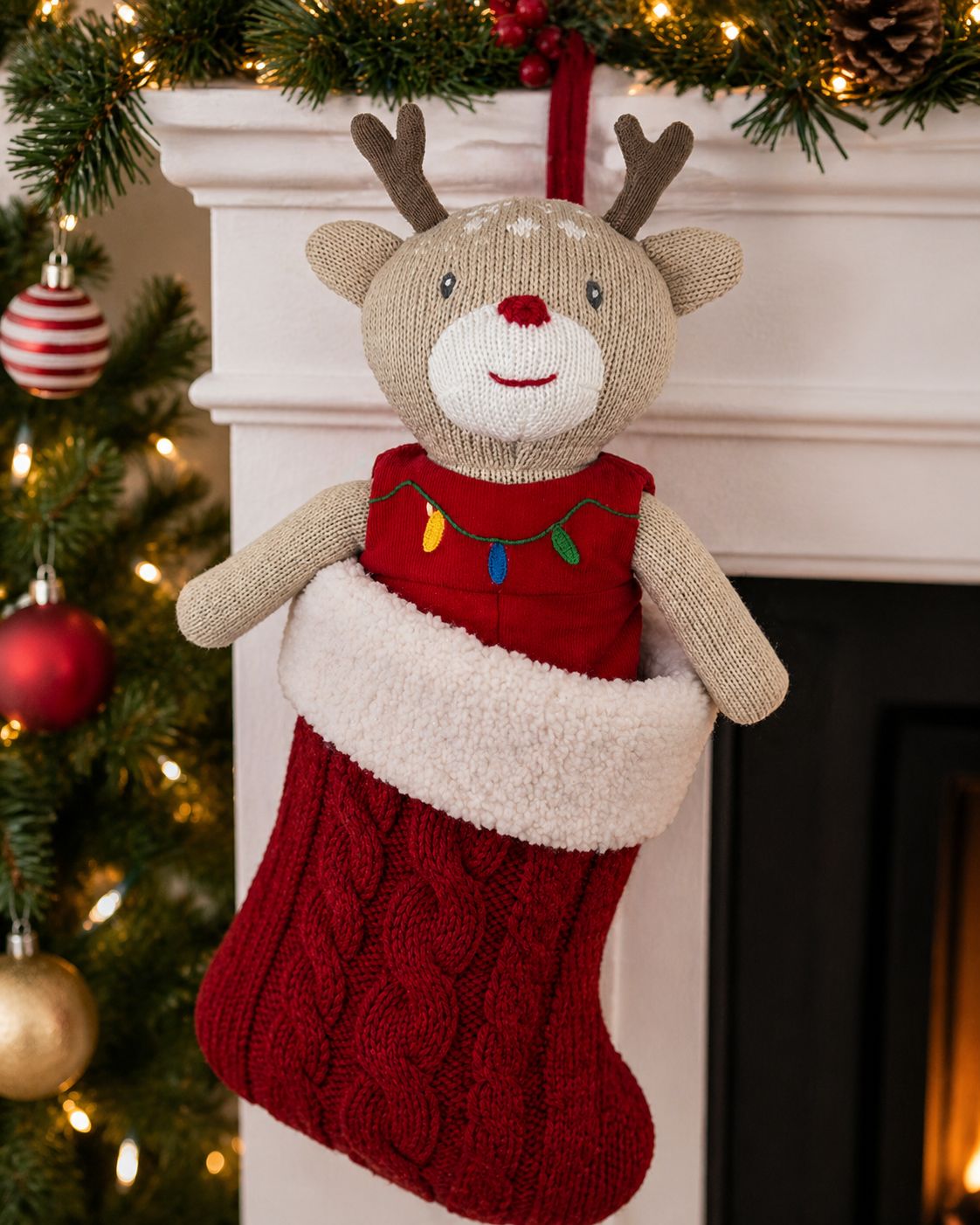 Knit Reindeer Doll with Red Embroidered Romper