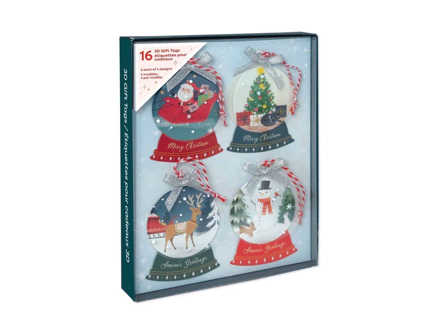 Mini Snow Globe Christmas Gift Tags - Boxed Set of 16 tags