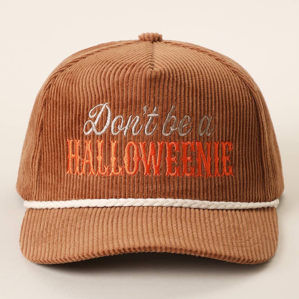 Don't Be a HALLOWEENIE Embroidered Corduroy Rope Trucker Hat, Color: BROWN, Size: ONE SIZE