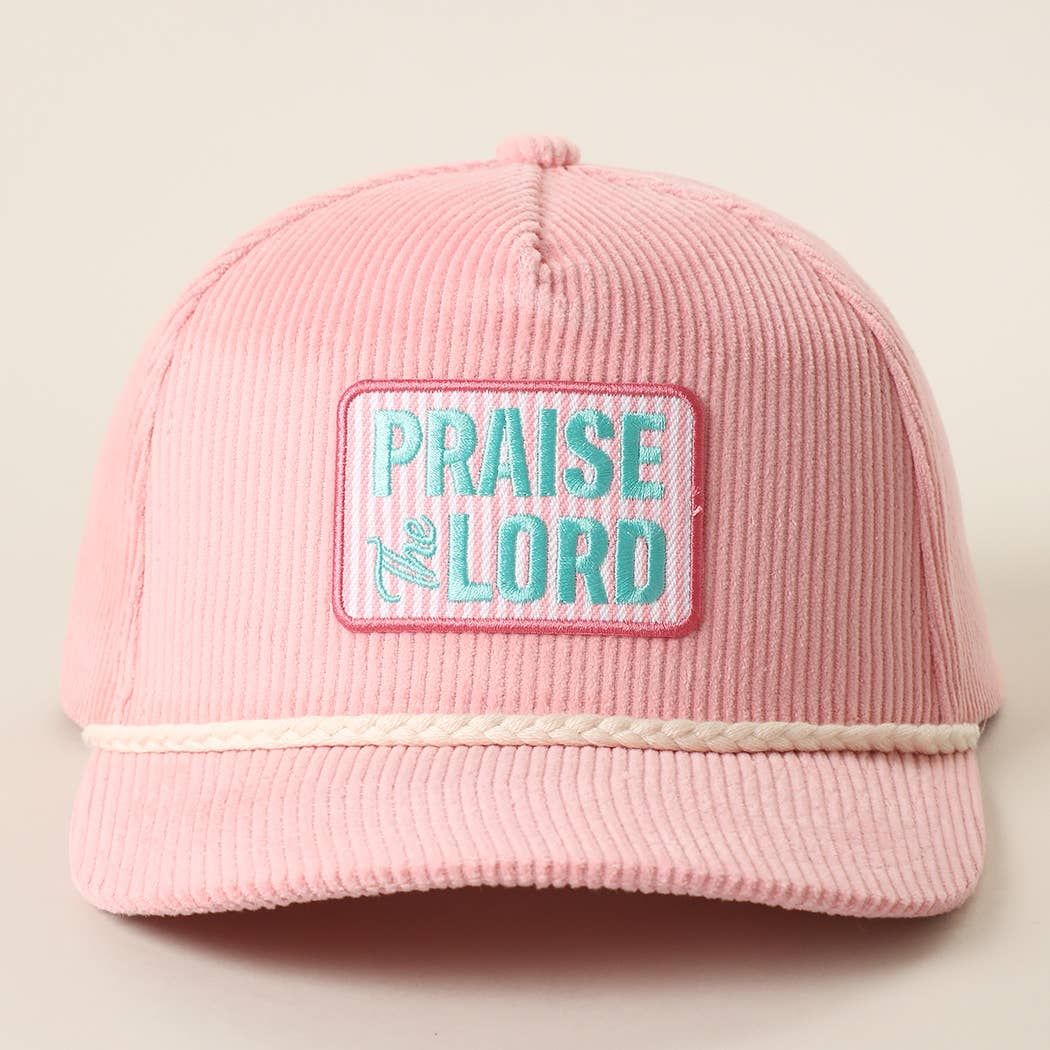 PRAISE THE LORD Embroidered Patch Corduroy Trucker Hat, Color: BABY PINK-P327, Size: ONE SIZE