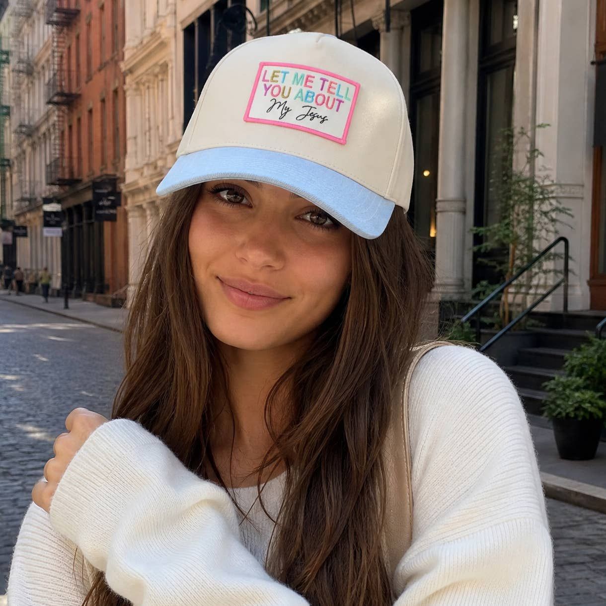 LET ME TELL YOU ABOUT MY JESUS Embroidered Patch Trucker Hat