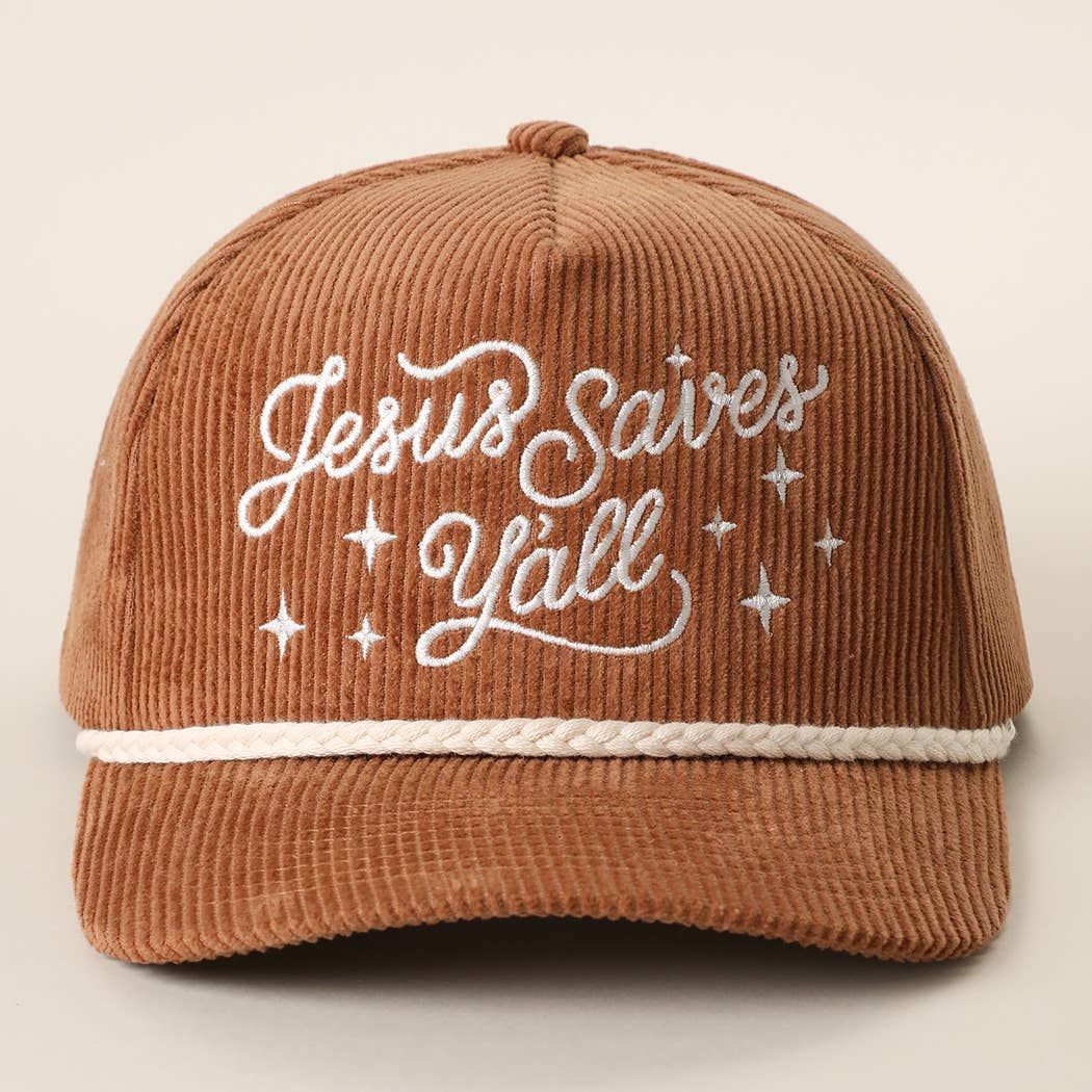 Jesus Saves Y'all Embroidered Corduroy Rope Trucker Hat