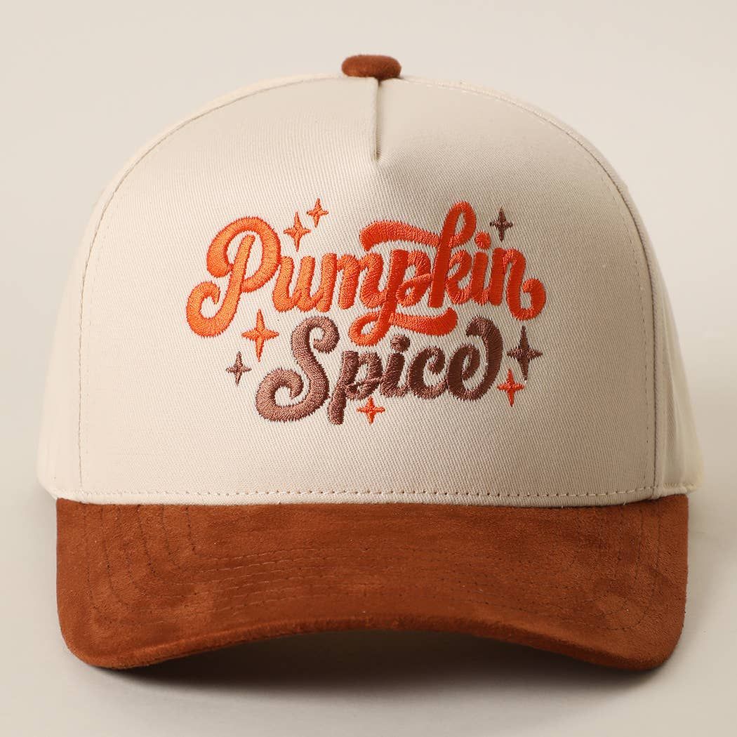 Pumpkin Spice Embroidered Two-Tone Suede Brim Trucker Hat, Color: CINAMON, Size: ONE SIZE