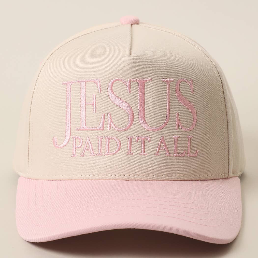 JESUS PAID IT ALL Embroidered Two-Tone Trucker Hat, Color: LT.PINK, Size: ONE SIZE