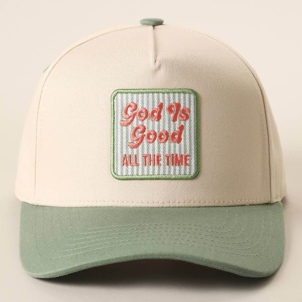 God Is Good Embroidered Patch Two-Tone Trucker Hat, Color: SAGE-P325, Size: ONE SIZE