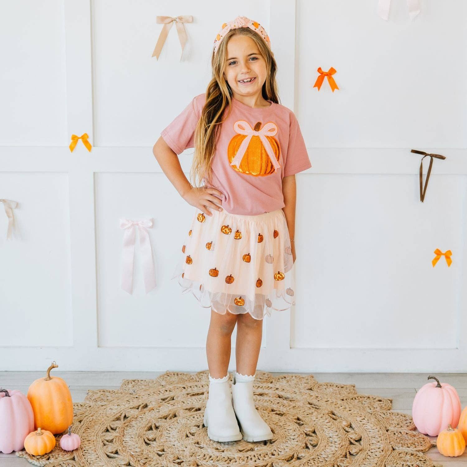 Pumpkin Sequin Scallop Tutu Skirt - Kids Clothing - Fall