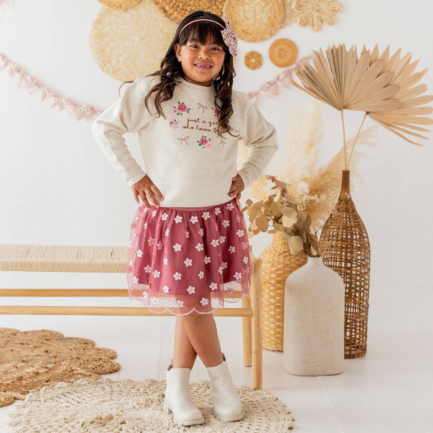 Berry Floral Embroidered Tutu Skirt - Kids Clothing - Fall