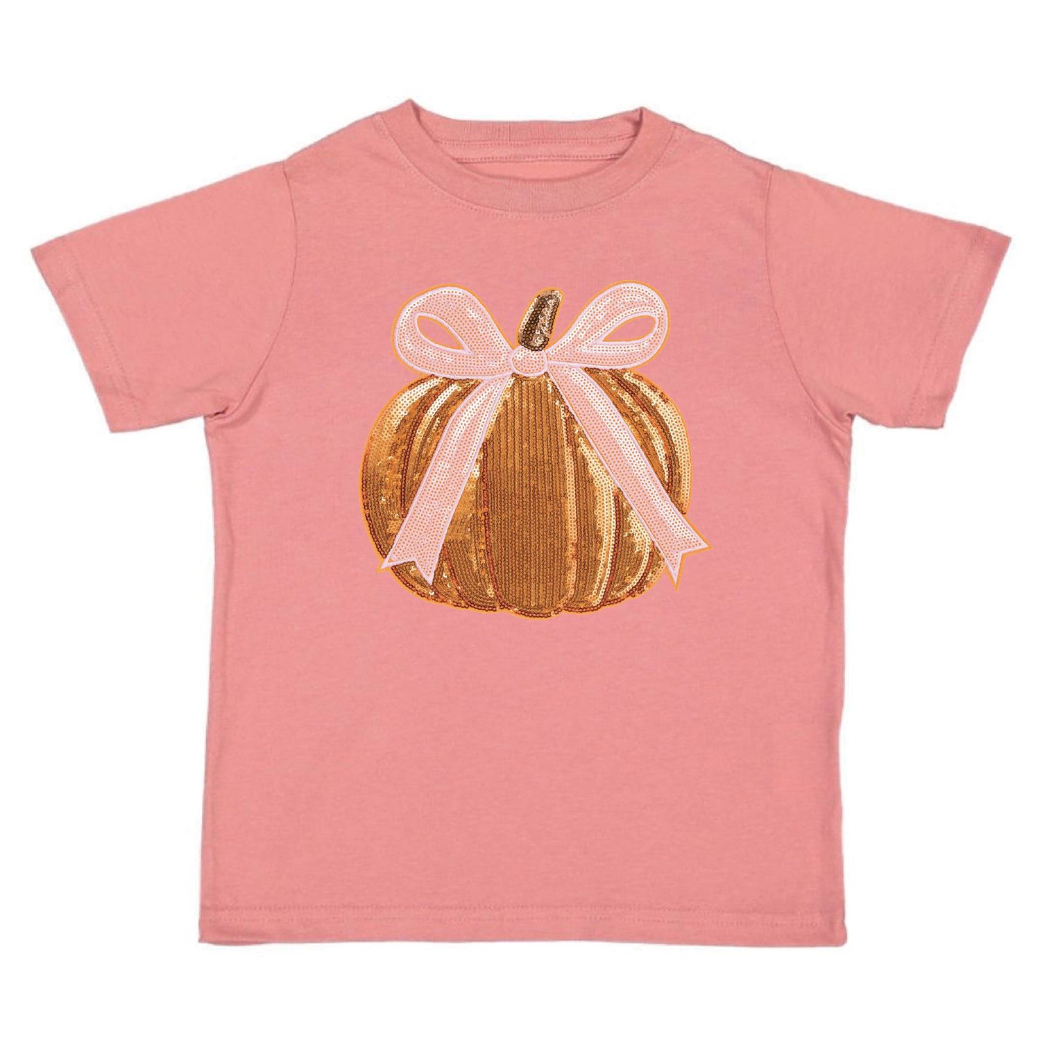 Coquette Pumpkin Sequin Patch Short Sleeve T-Shirt - Kids