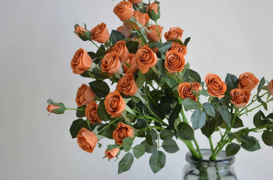 29"6 Blooms-Real Touch Moisturized Coating Rose, Color: Terracotta Orange
