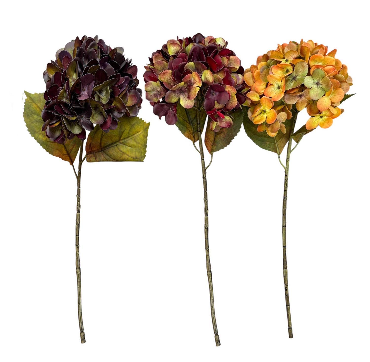 22" Artificial Real Touch(Poly Coated)Hydrangea-Large Bloom, Color: Burgundy Brown