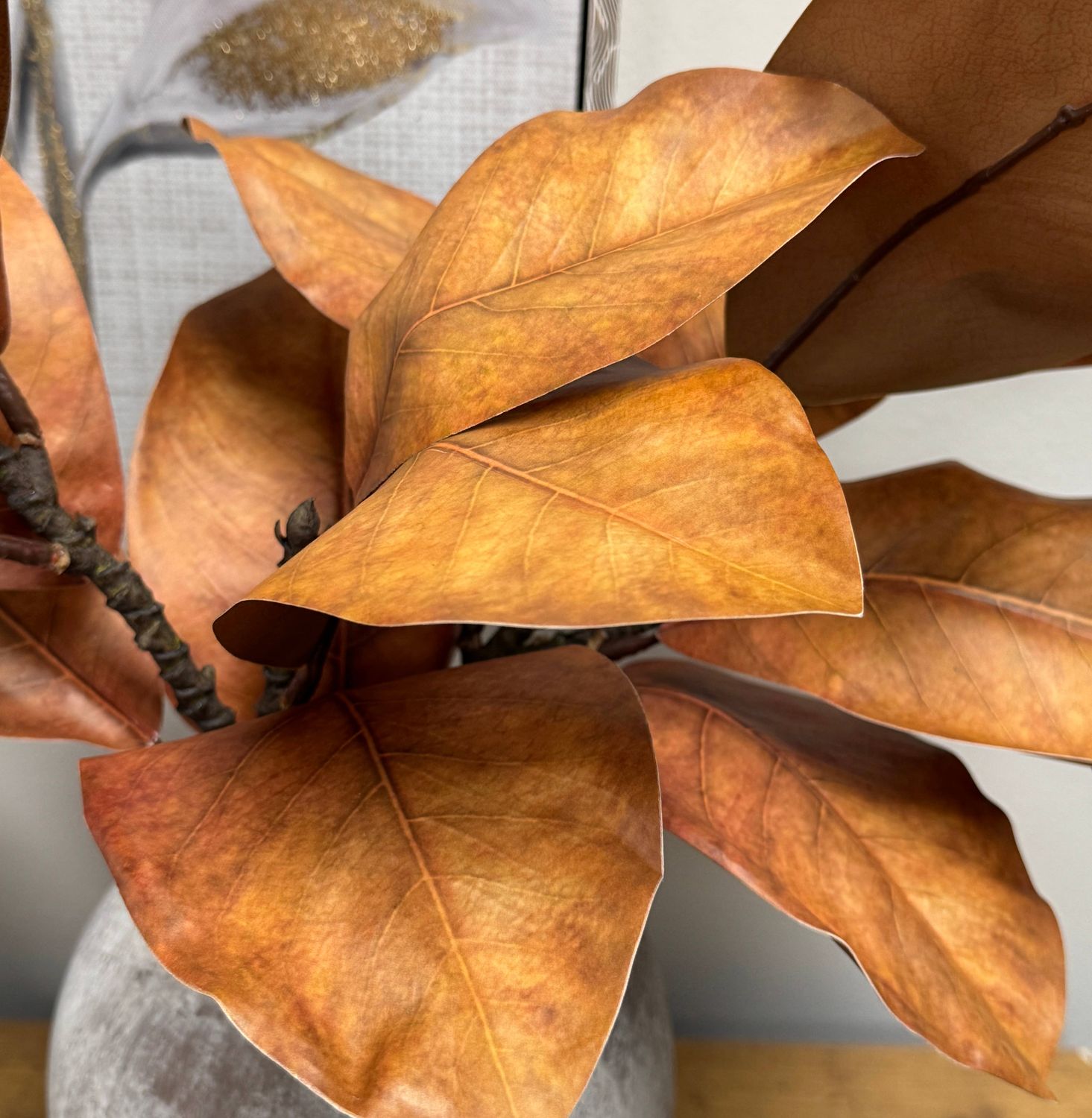 22"Ultra realistic Real Touch Magnolia Stem-10 leaves, Color: Fall Brown