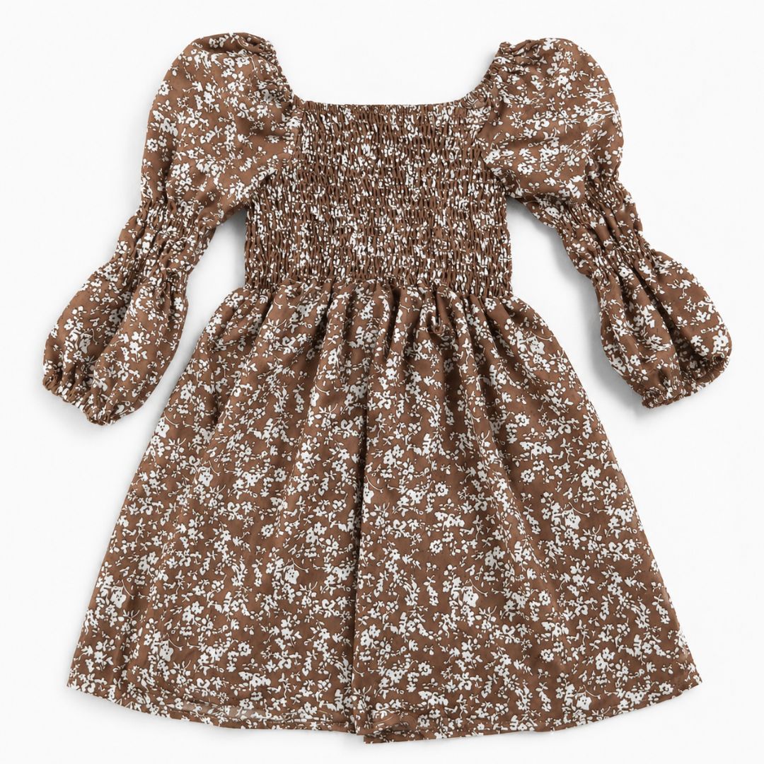 Mommy and Me Dainty Floral Brown Dress- Child