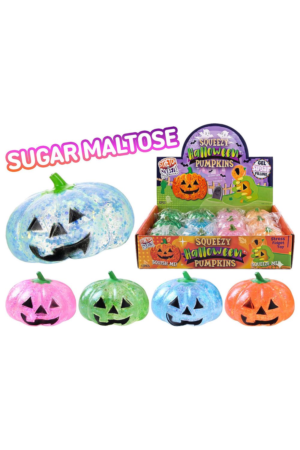 Jack-o-Lantern Pumpkin Glittery Maltose Putty Filled Squishy, Color: ASSORTED, Size: ONE SIZE