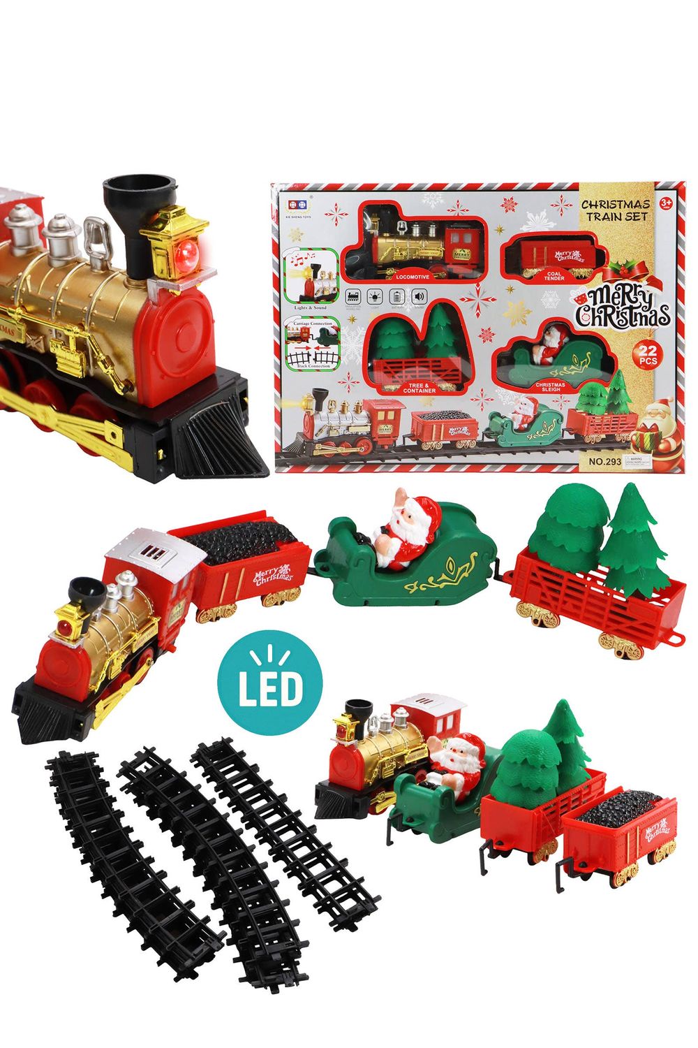 Christmas Tender Train Sound Light-up Toy Set, Color: AS SHOWN, Size: ONE SIZE