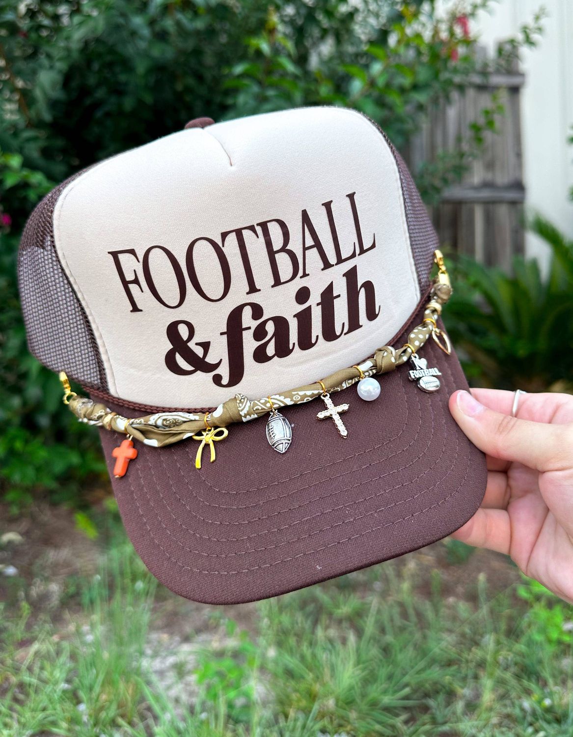 Football and Faith Tan/Brown Trucker