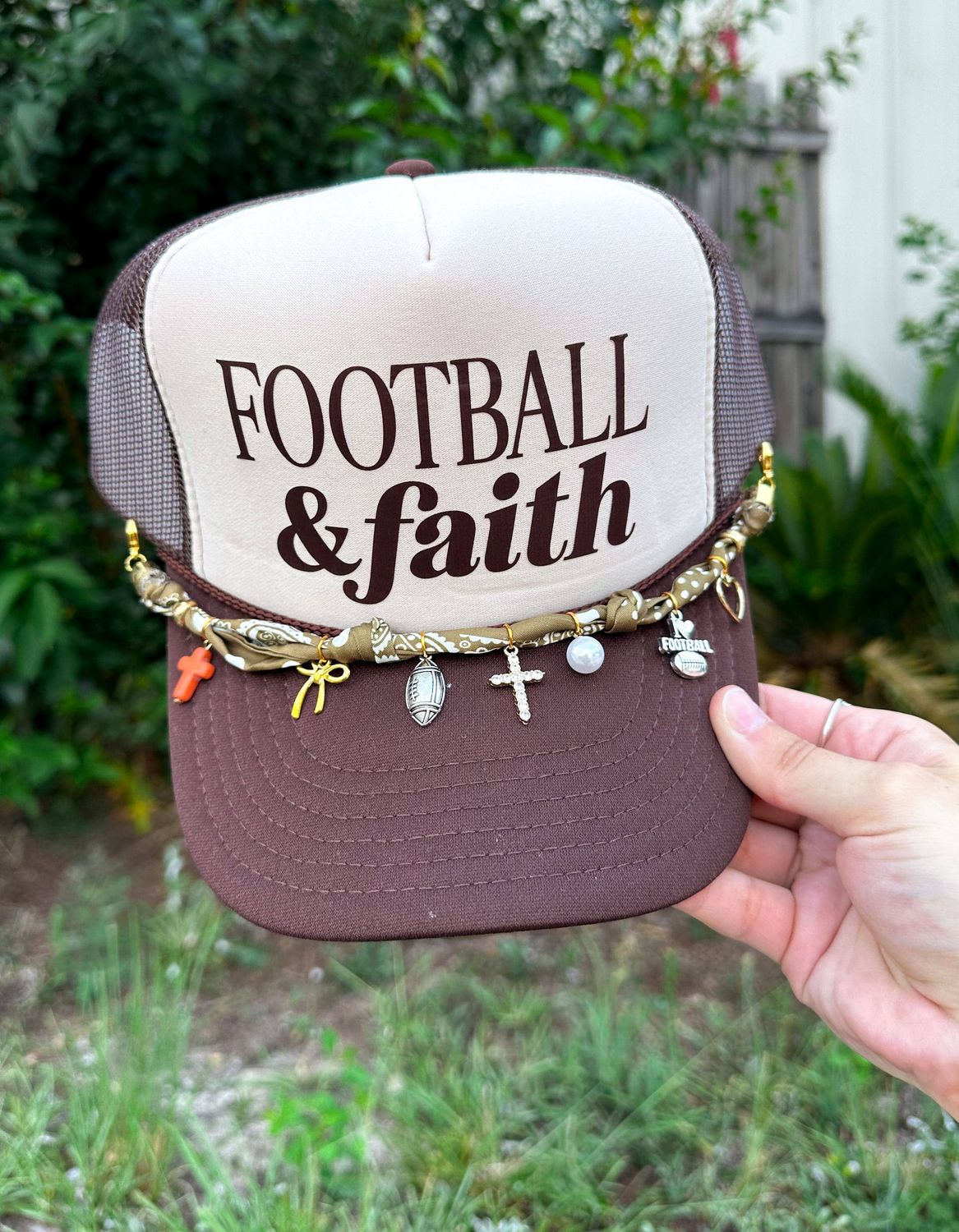 Football and Faith Tan/Brown Trucker