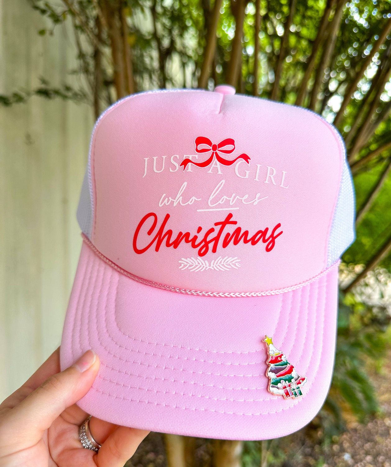 Just A Girl Who Loves Christmas Pink/White Trucker