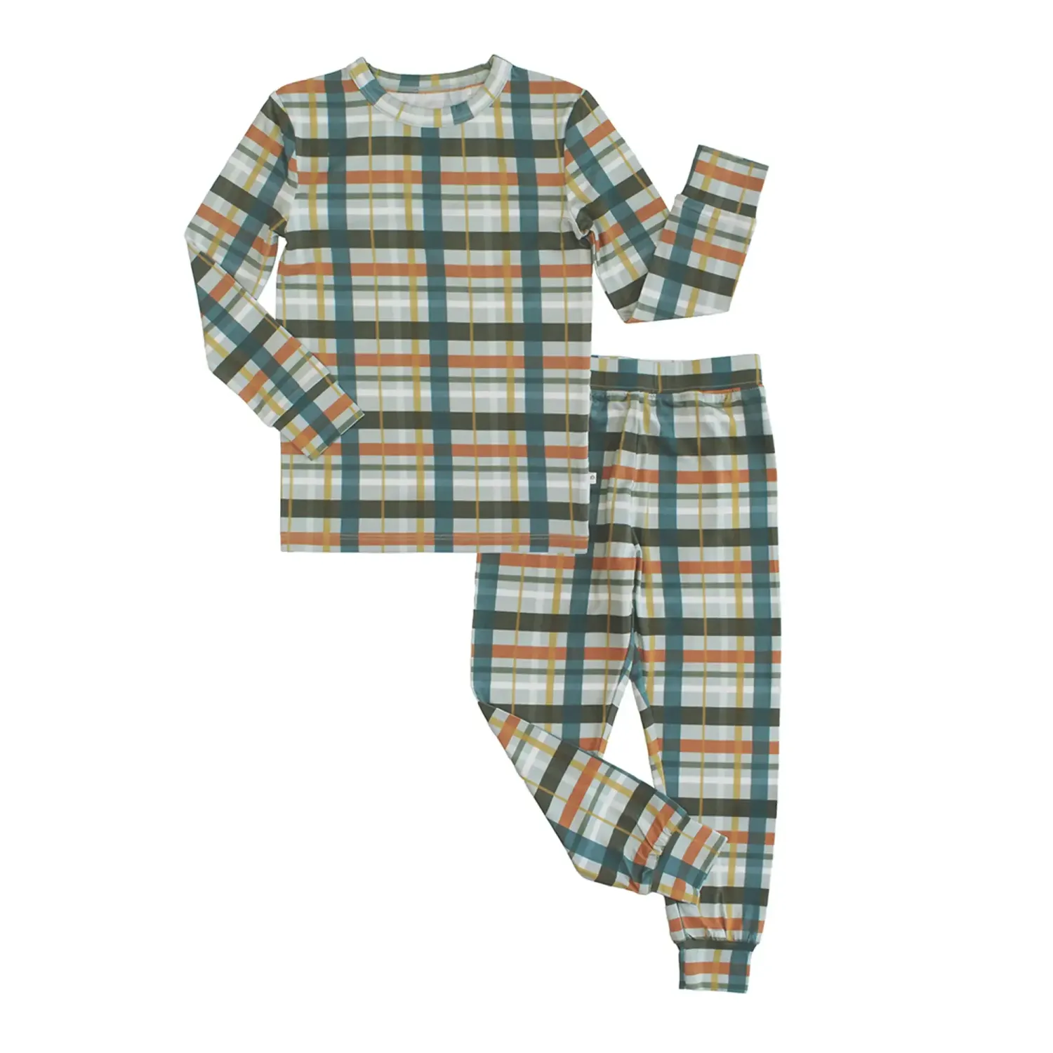 Fall Plaid Two-Piece Bamboo Long Sleeve Pajama Kids Pants Set