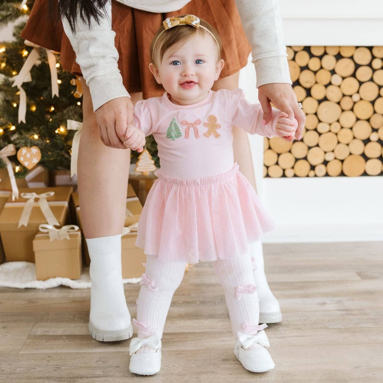 Blush Velvet Bow Tights - Holiday Accessories