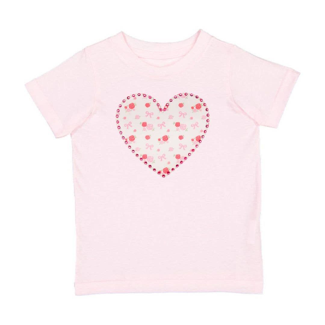 Dainty Rose Pearl Heart Patch Short Sleeve T-Shirt - Kids, Size: 2T