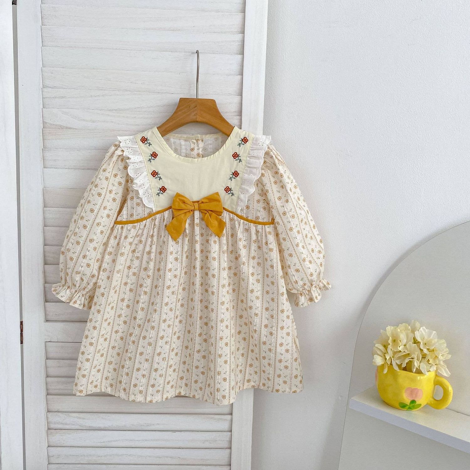 Yellow Floral Embroidered Baby Dress &amp; Romper, Pattern: dress, Size: 2