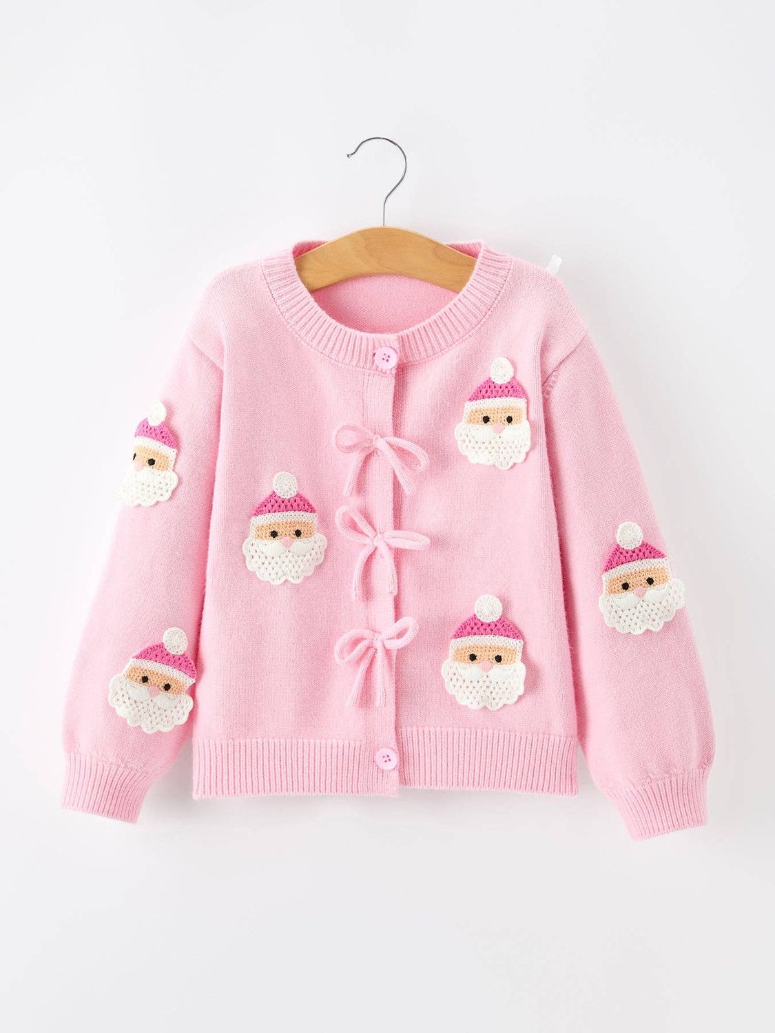 Baby Girl Christmas Pink Santa Bow Knit Cardigan Sweater