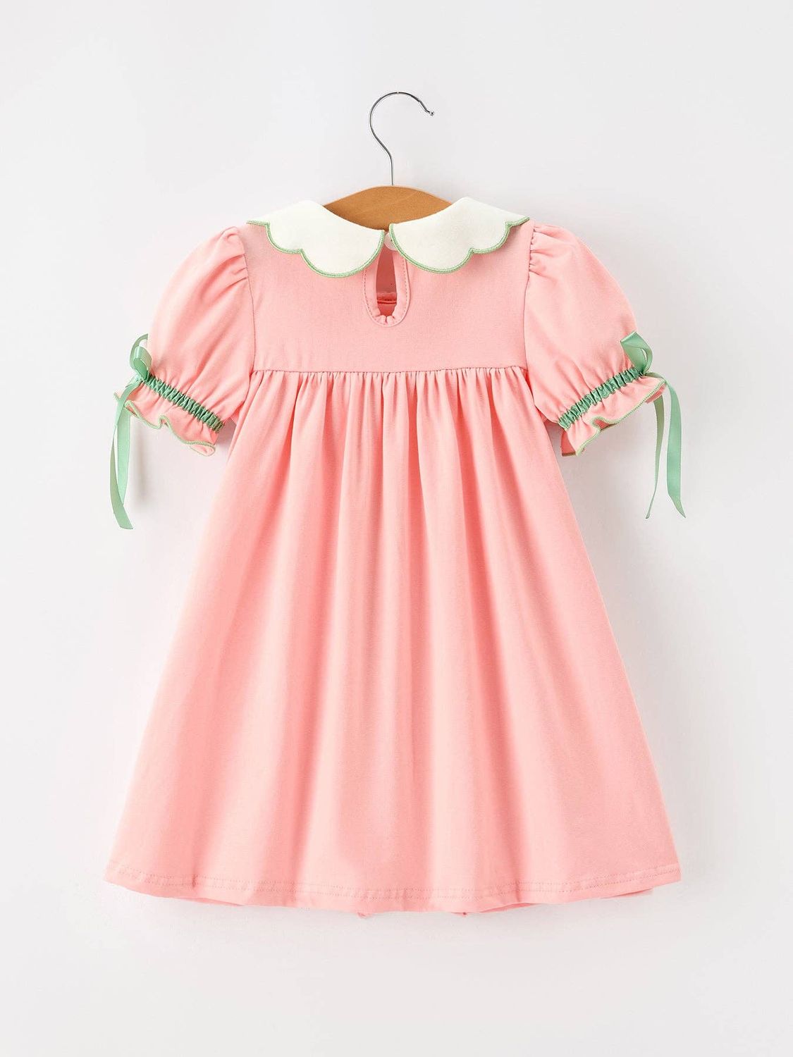 Christmas Girls Pink Christmas Tree Embroidered Ruffle Dress