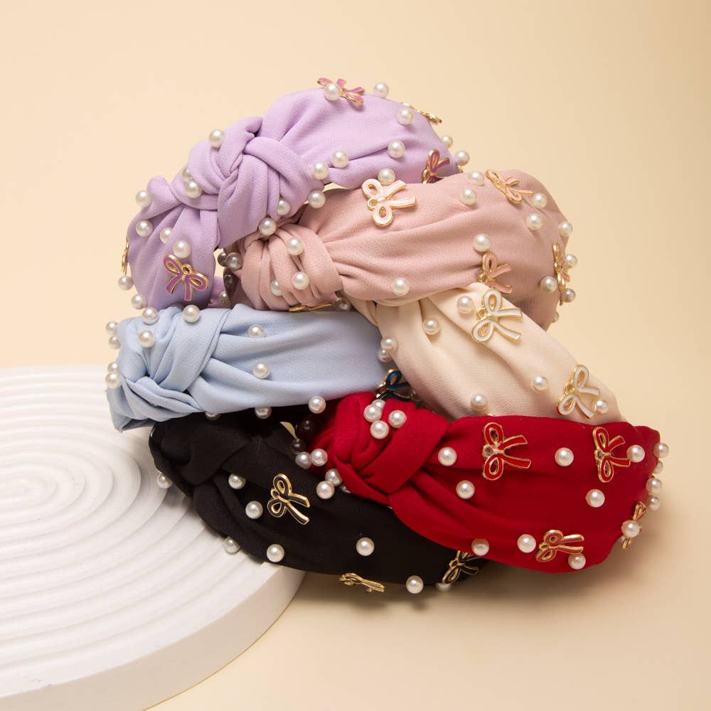 Pearl and Bow Embellished Top Knot Headband