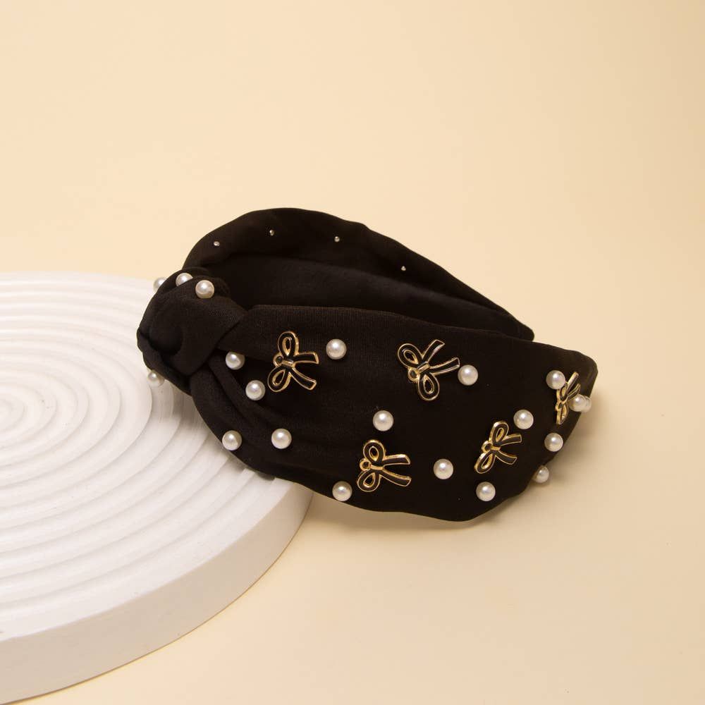 Pearl and Bow Embellished Top Knot Headband