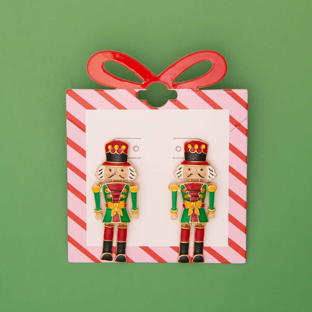 Christmas Nutcracker Post Earrings, Color: Red