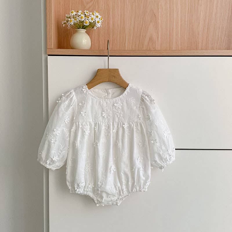 White Embroidered Baby Dress &amp; Romper, Pattern: romper, Size: 12M