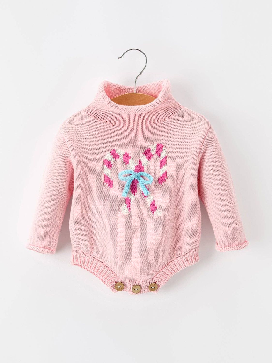 Christmas Candy Cane Bow Knit Baby Girls Romper(1)