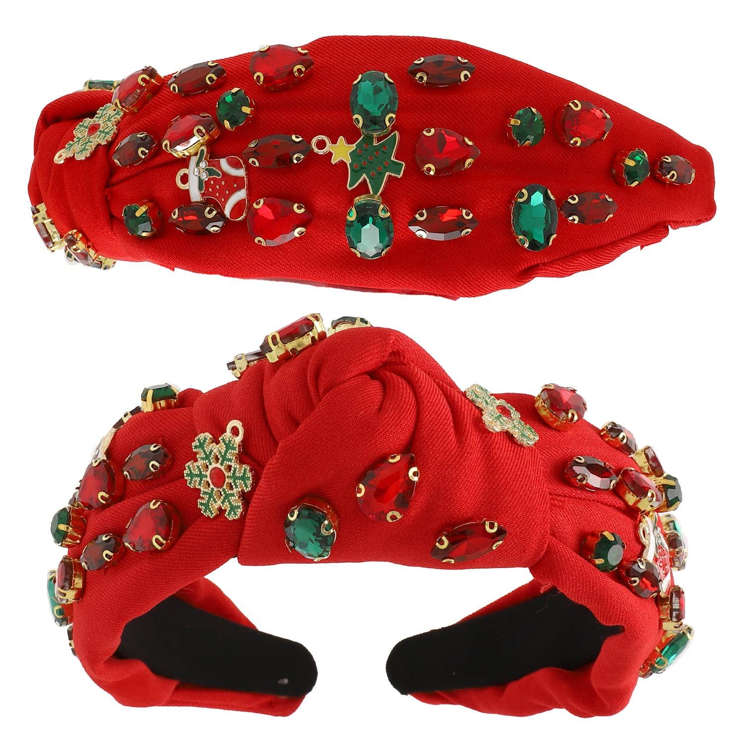 Christmas Themed Jeweled Embellished Headband, Color: Red