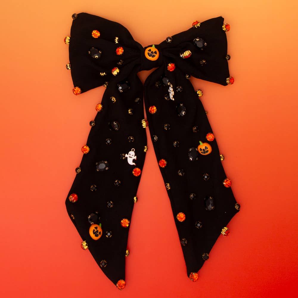 Halloween Bow Barrette Hair Clip with Enamel Jack-O’-Lantern