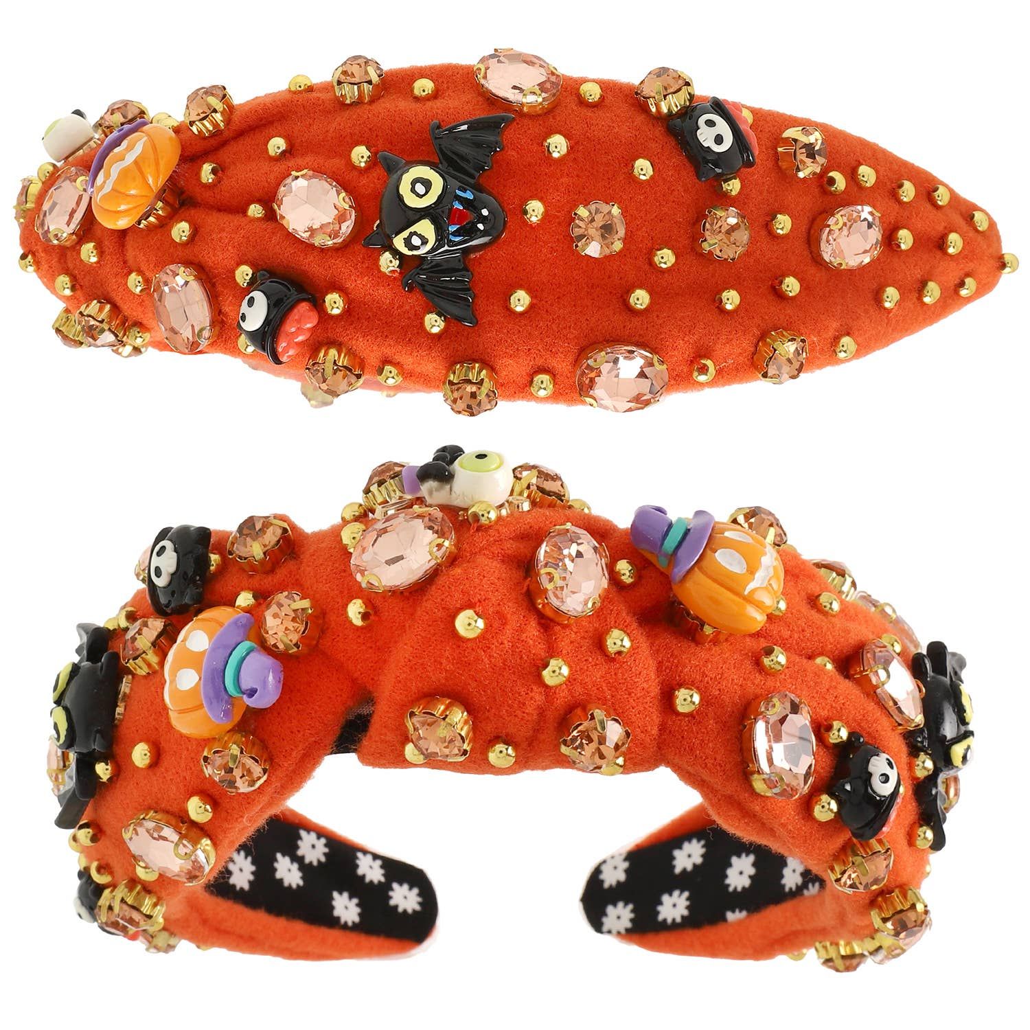 Halloween Themed Jeweled Knotted Headband, Color: Orange