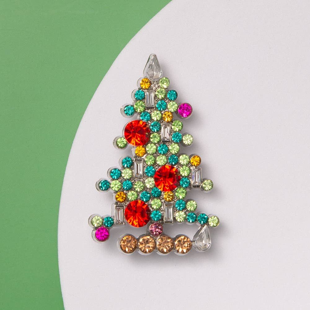Christmas Tree Six Candle Lit Brooch Pin