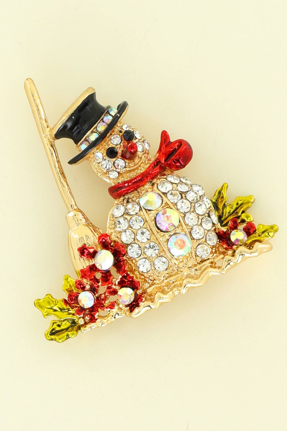 Snowman Rhinestone Jeweled Christmas Brooch Pin