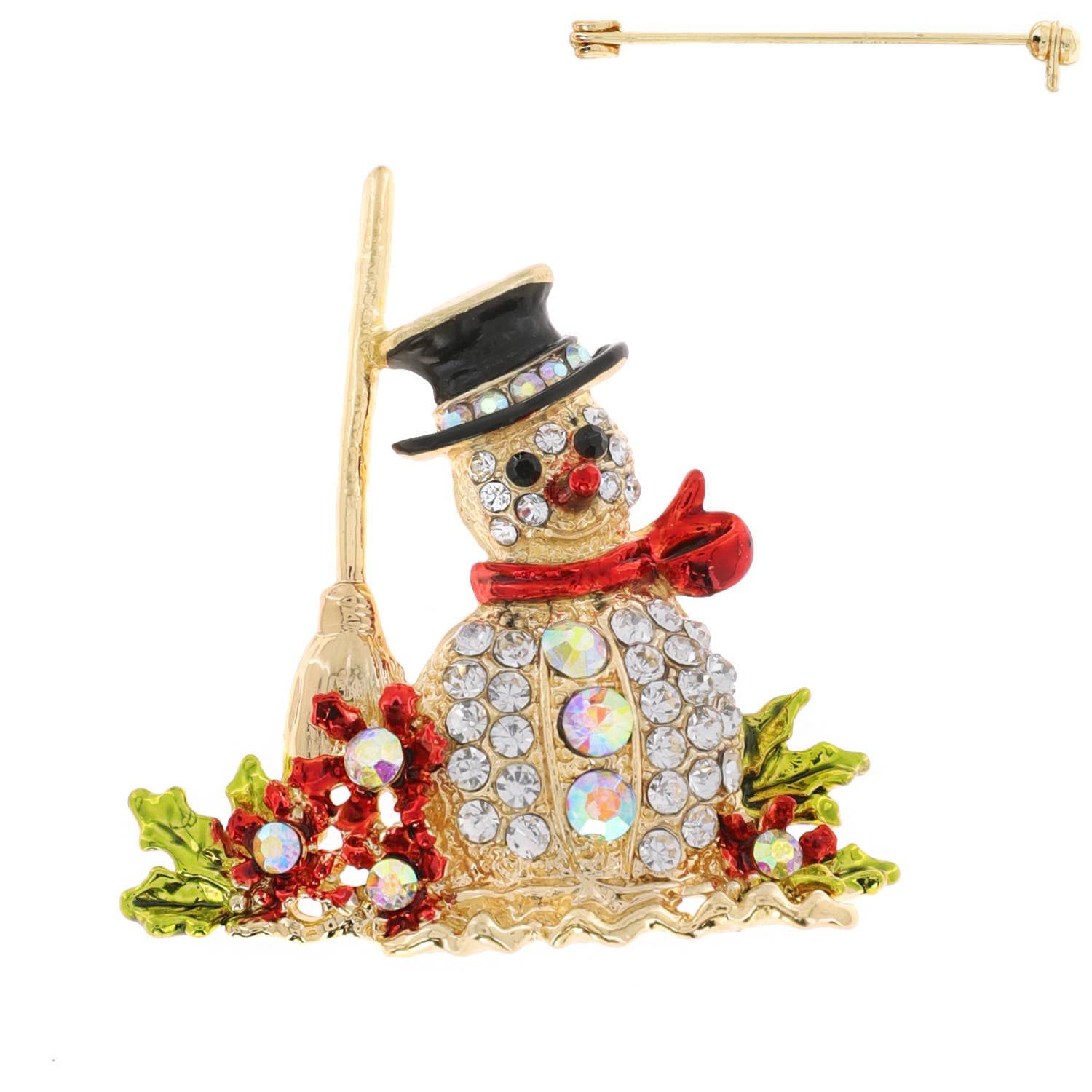 Snowman Rhinestone Jeweled Christmas Brooch Pin