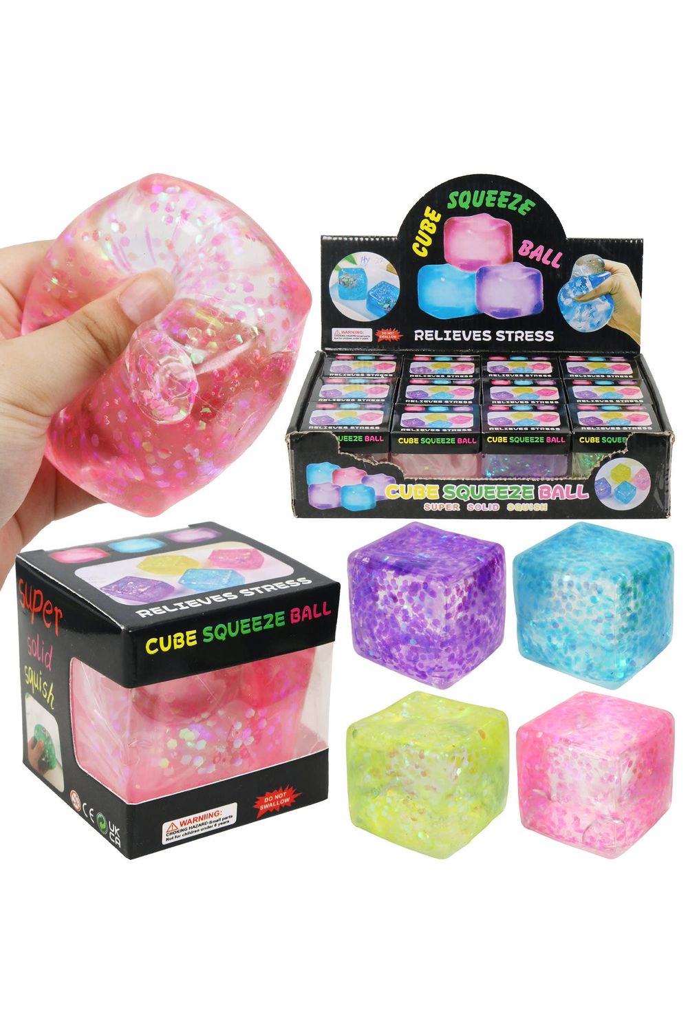 Iridescent Flake Glitter Cube Maltose Putty Filled Squishy, Color: ASSORTED, Size: ONE SIZE