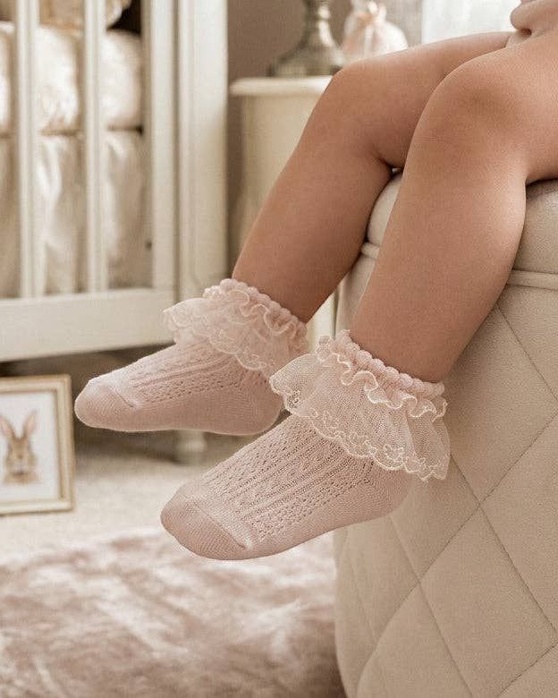 Baby Girl Christening &amp; Baptism Socks Angel Wing Lace Pink