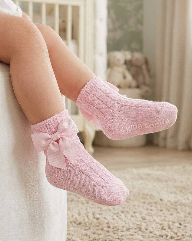 Baby Girl Christening &amp; Baptism Socks with Bow Pink