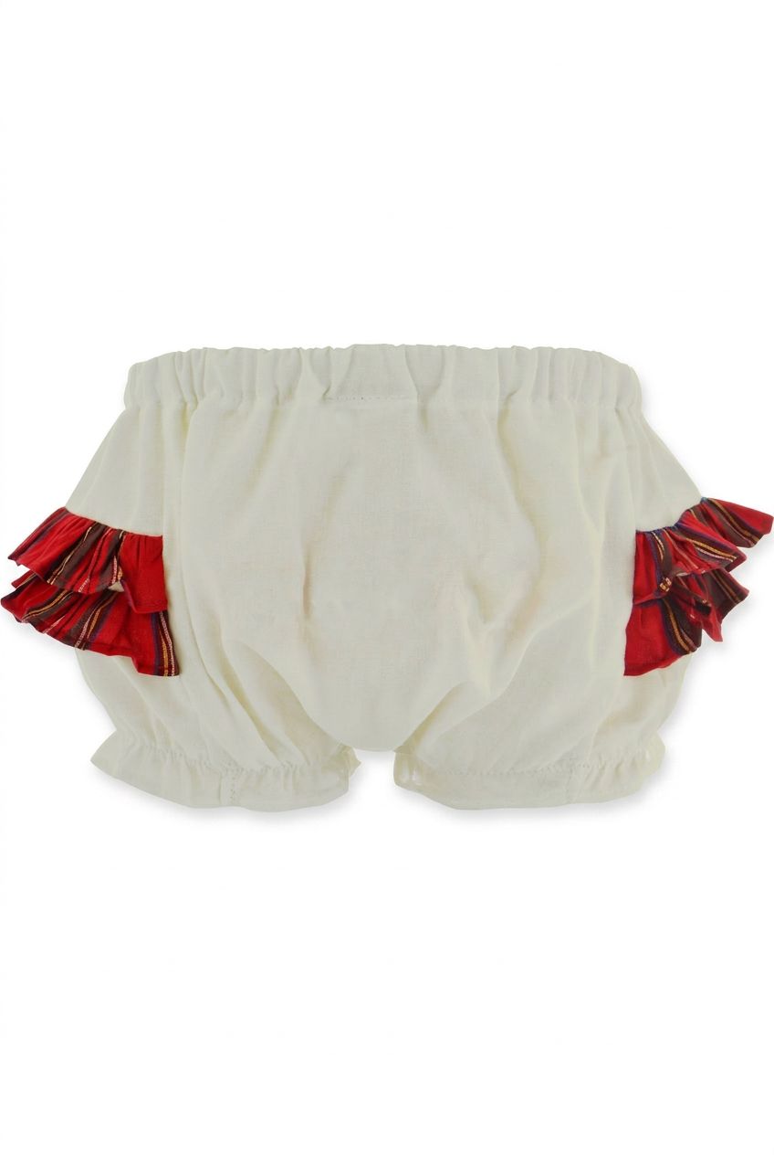 Baby Girls White Embroidered Panty with Plaid Ruffles