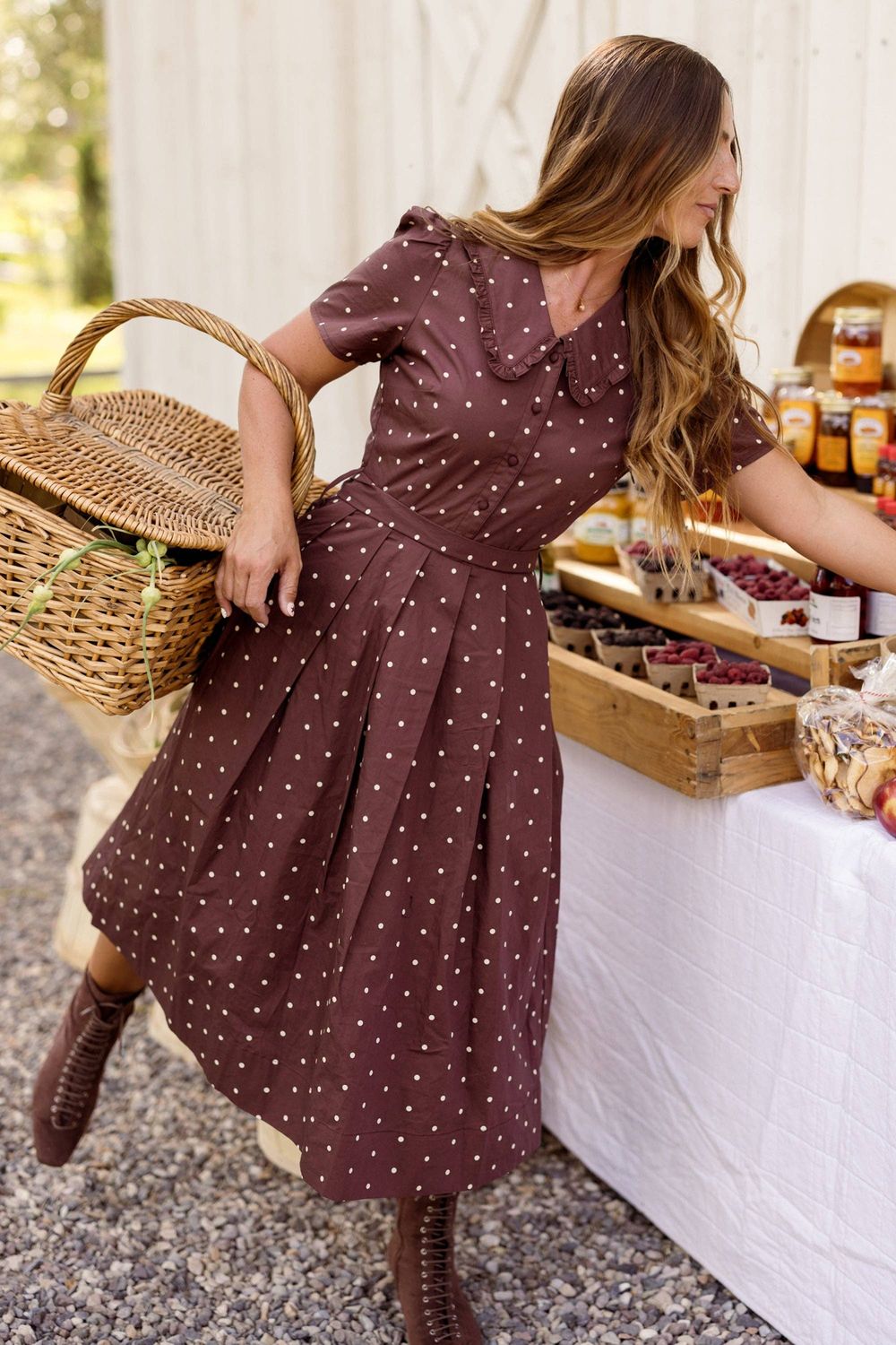 Kit Dress in Warm Cocoa Dainty Dot