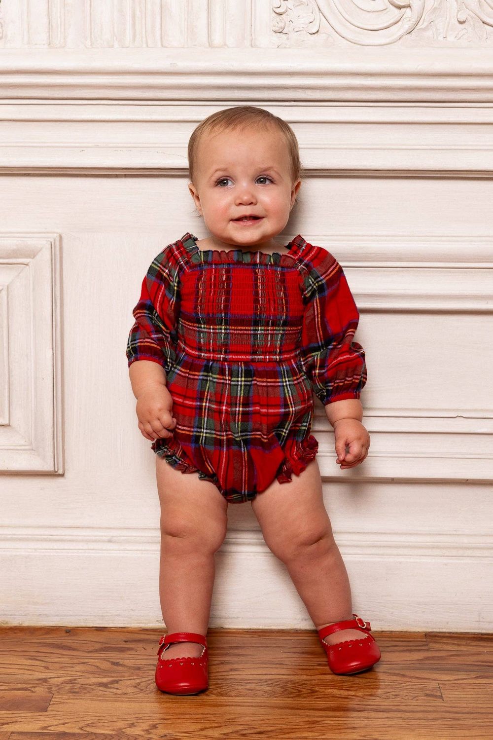 Pre-Order Baby Madeline Romper in Holiday Plaid, Size: 0-3M