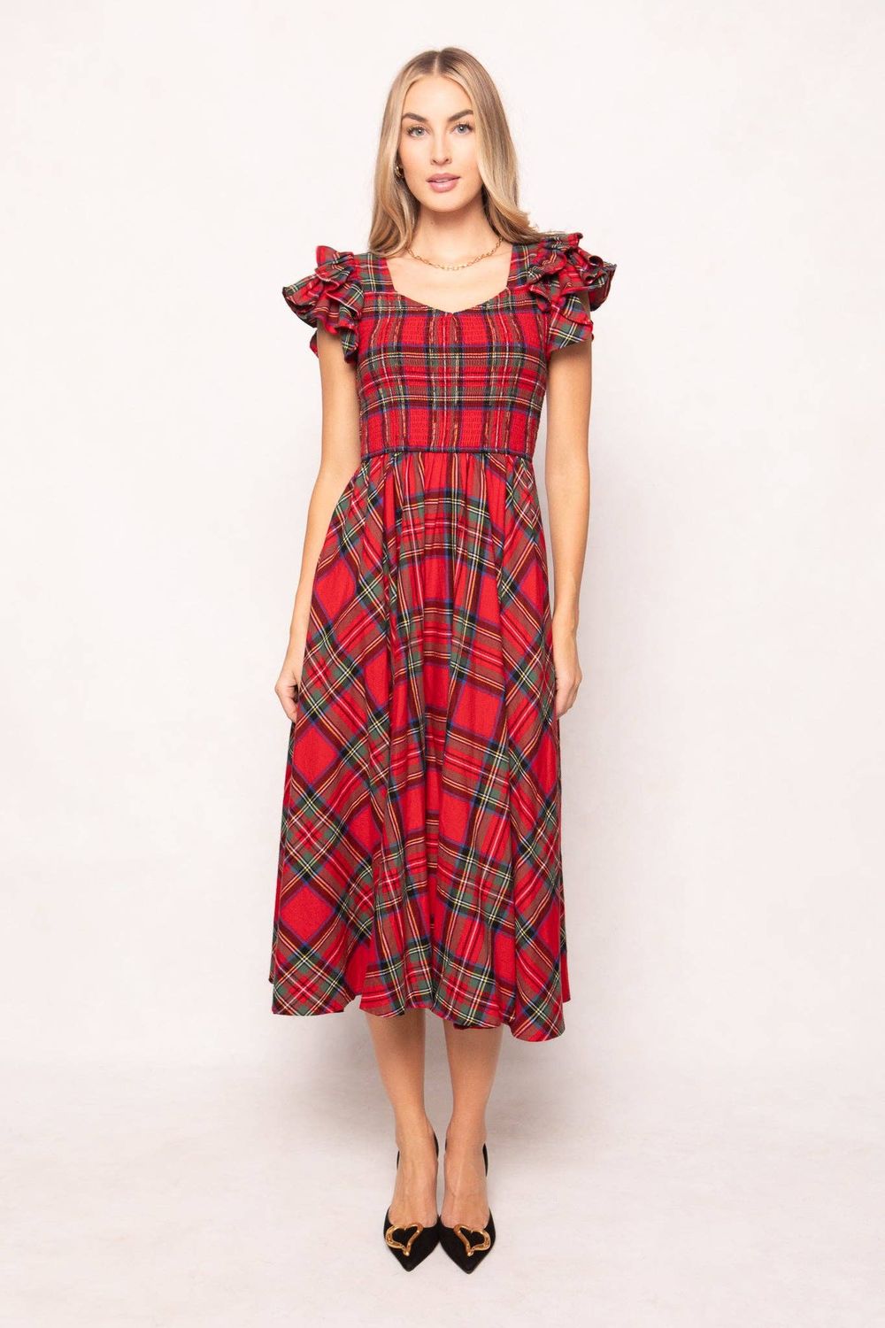 Pre Order Hattie Dress in Holiday Plaid, Size: X Small