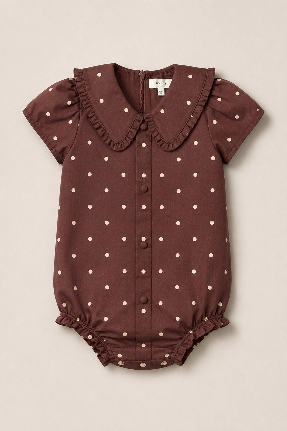 Baby Kit Romper in Warm Cocoa Dainty Dot