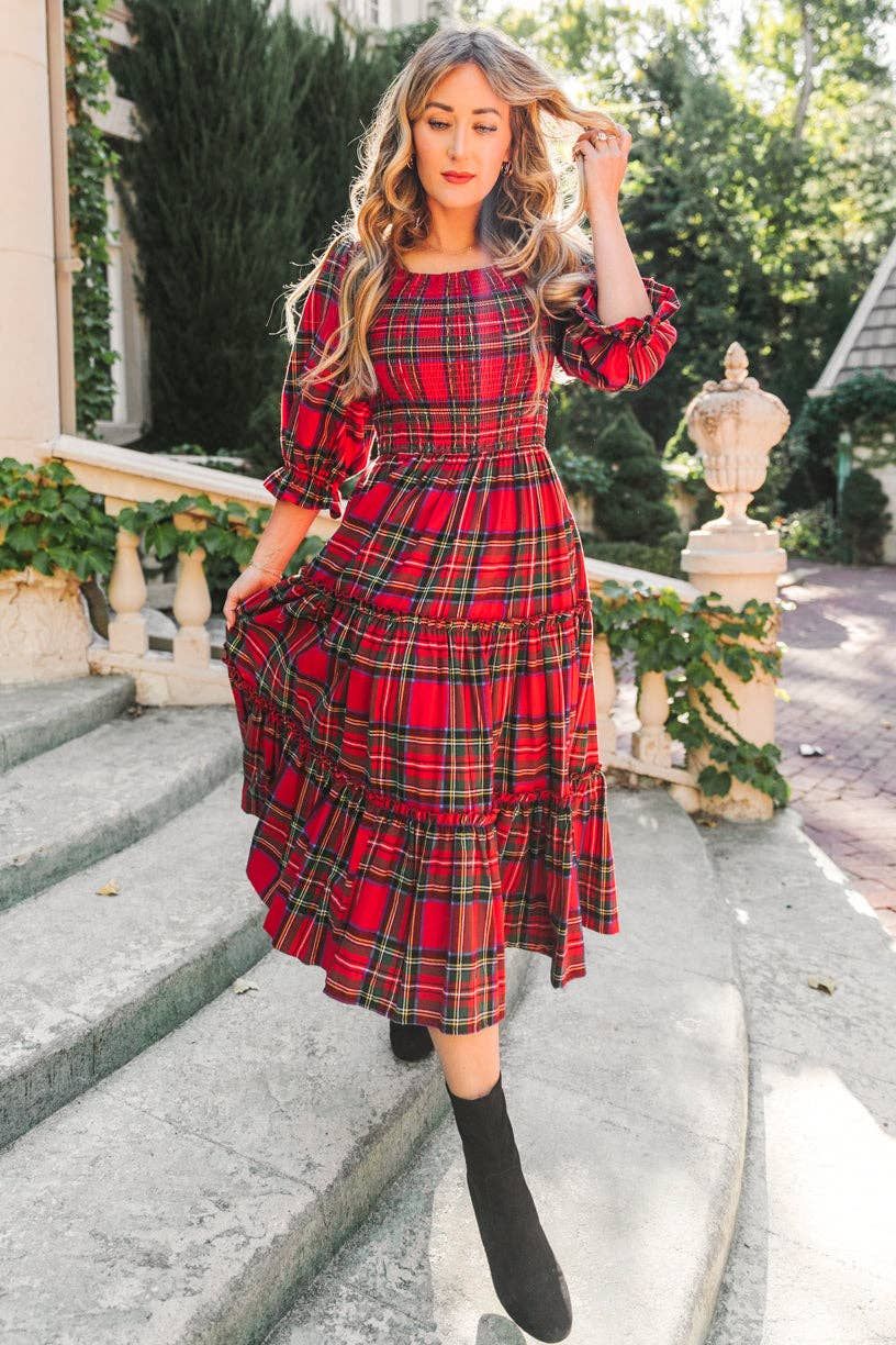 Pre-Order Madeline Dress in Holiday Plaid, Size: Small