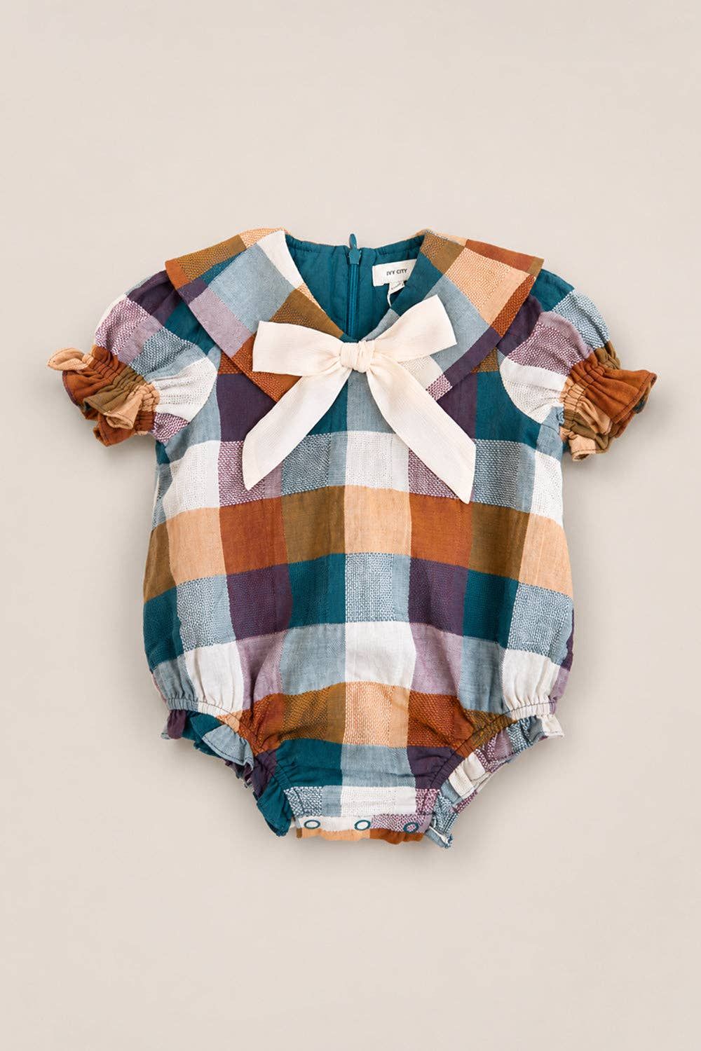 Baby Alice Romper in Maize Gingham