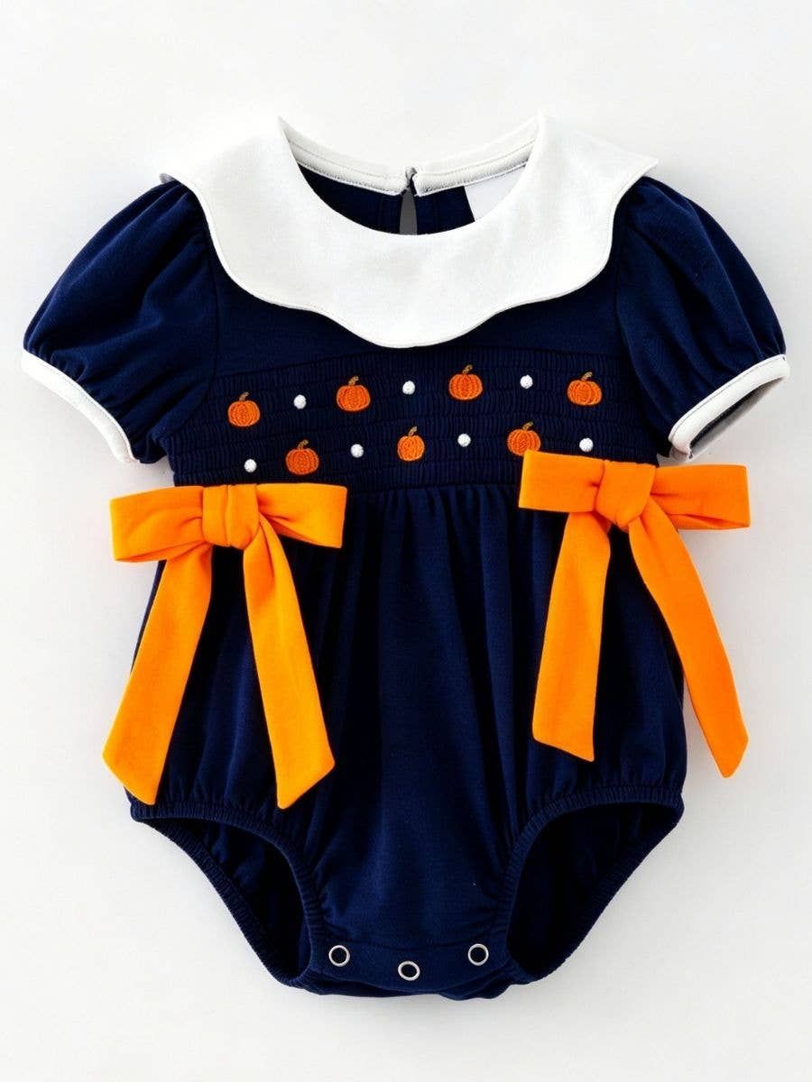 Girls Smocked Pumpkin Infant Romper for Fall, Size: 6-12m
