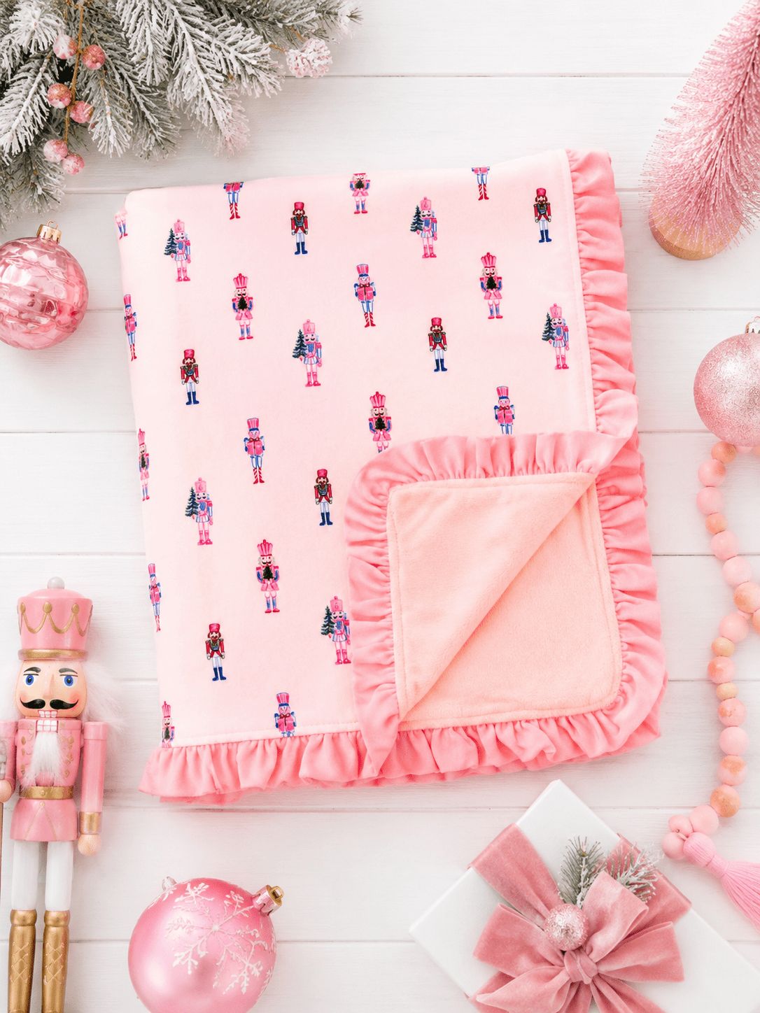 Pink Nutcracker Christmas Minky Baby Blanket, Size: 30" x 30"